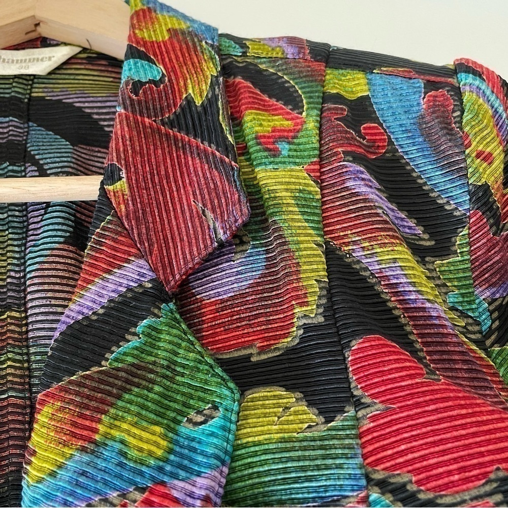 Vintage 90s Hammer Colorful Textured Blazer Jacket Rayon Cotton Modal EU 38 - Picture 12 of 16